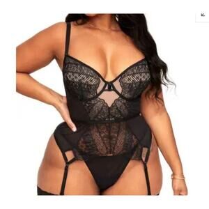 Adore Me Sz 1X Naya Unlined Busiter Black & Nude Lace Strappy Cut-out Sexy